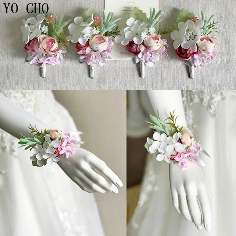 White Pink Women Brooch Wedding Bracelet Bridesmaid Corsage Groom Boutonniere Buttonhole Planner Marriage Flower | Дом и сад