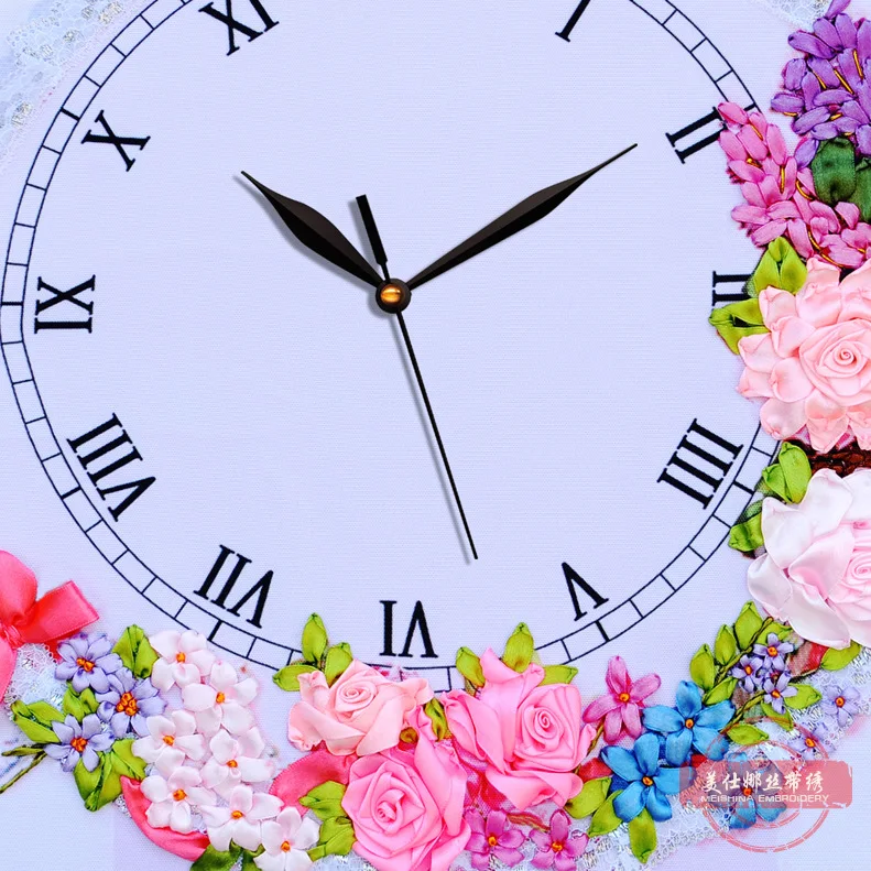 Набор для вышивки крестиком сделай сам Картина на холсте 5D с часами и цветами HD