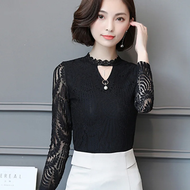 

Women Lace Blouse Long Sleeve Fashion Blouses and Shirts Crochet Casual Female Clothing Plus Size Tops