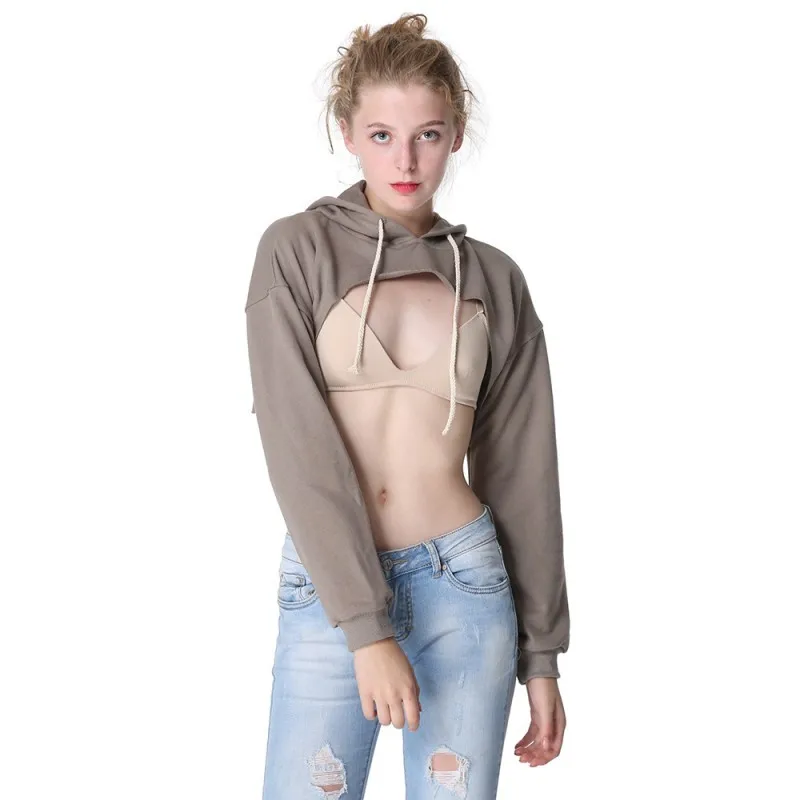 

Sexy Women Super Short Cropped Tops Hip Hop Hooded Sweatshirts Cotton Long Sleeved Female Pullover New Summer Fit Moletom