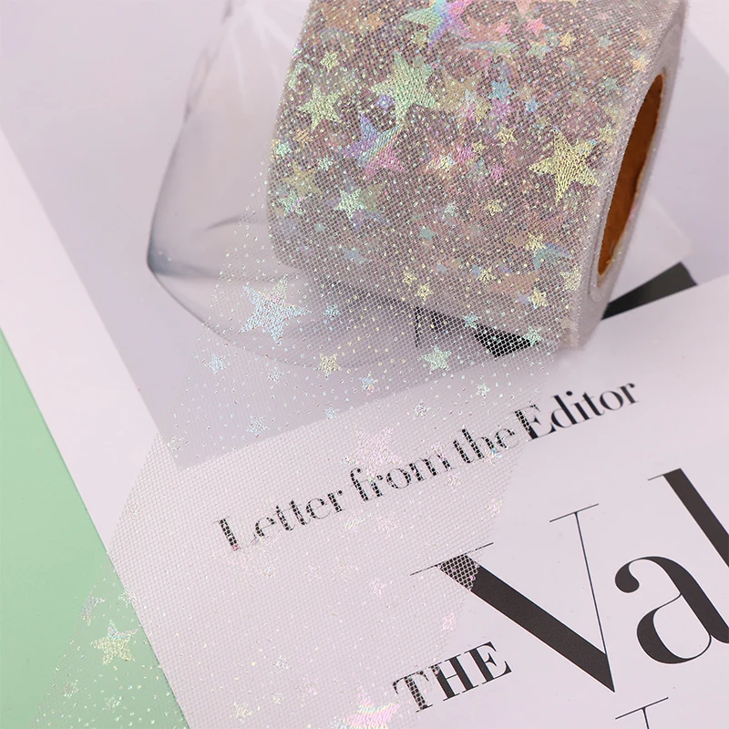 25 ярдов 5 6 см Тюль со звездами рулон мягкая Радужная сетчатая лента сделай сам