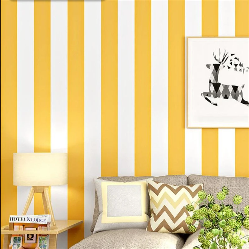 wellyu обои Vertical stripes wallpaper warm yellow modern decoration net red milk tea shop with casual fresh creative wall paper |