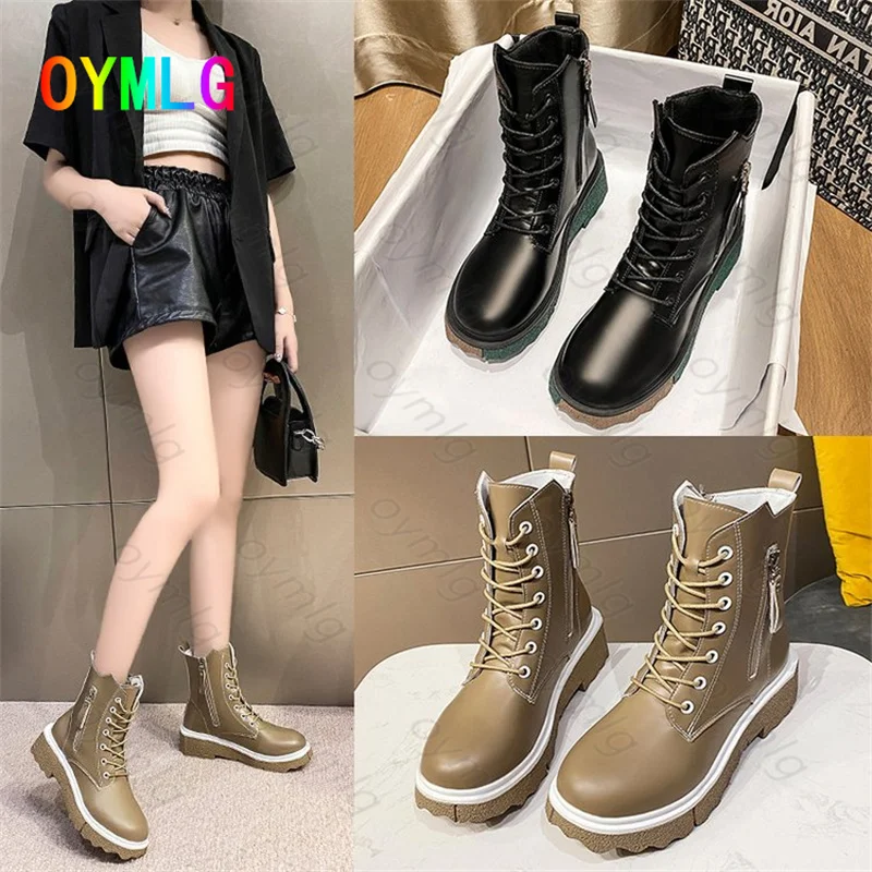 

2021 autumn and winter new style Martin boots with zipper round toe women's shoes motorcycle boots leather shoes