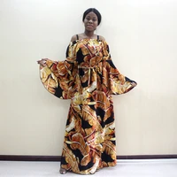 2019 fashion palm leaf print off shoulder butterfly sleeves beach style african dashiki women dress