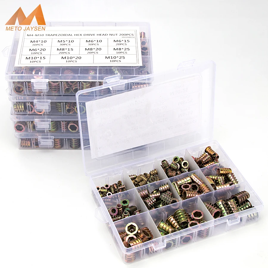 100pcs 150pcs 200pcs Zinc-Alloy Hex Drive Head Nut Set M4 M5 M6 M8 M10 Wood Furniture Zinc Plated Nuts Assortment Kit S35