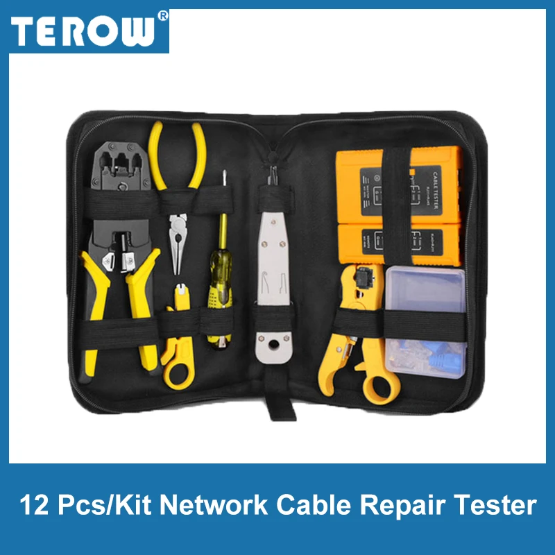 Best TEROW 12 قطعة المجموعة شبكة كابل أداة إصلاح تستر خط الهاتف RJ 11 RJ 45 متعددة الوظائف برو العقص مفك طقم كماشات