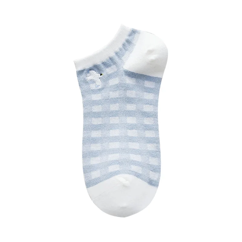 

2021 Spring Summer New Style Blue Series Embroidered Cute Socks Women Ankle Anchor Dolphin socks