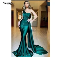 verngo simple emerald green satin evening dresses one shoulder long prom gowns lady formal special occasion dress custom made