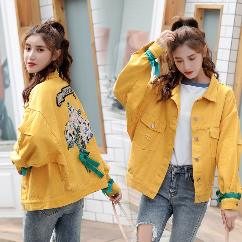 

Korean Version of the Loose Slim Short Coat Female 2019 New Autumn Embroidered Single-breasted Denim Coat Women's Clothing