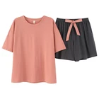 Женский пижамный комплект, простая Однотонная ночная рубашка, одежда для сна для молодых девушек, Женская пижама с коротким рукавом, комплект женской одежды