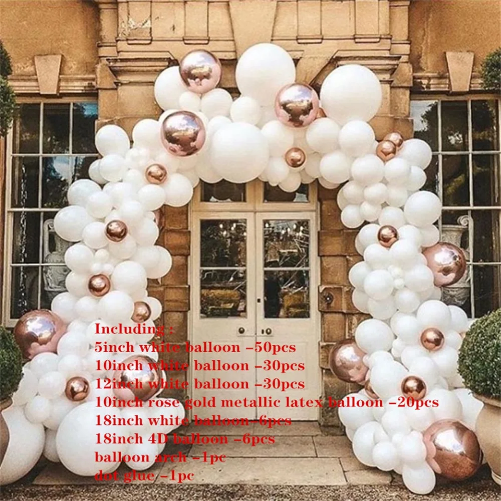 

144Pcs/lot Rose Gold 4d Foil Balloons Arch Kit White Latex Ballons Chain Baby Birthday Valentine's Day Anniversary Party Decor