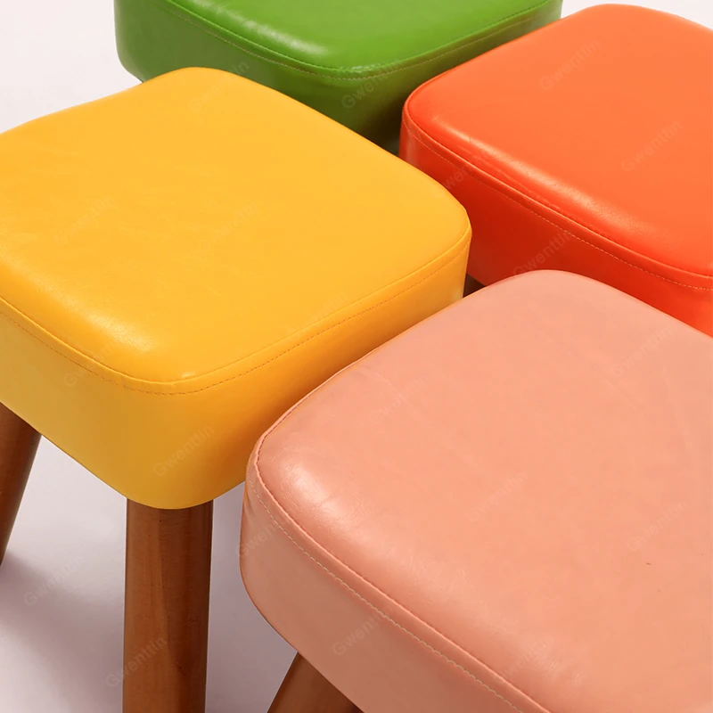 Скандинавский квадратный стул макарон Маленький деревянная ножка домашняя