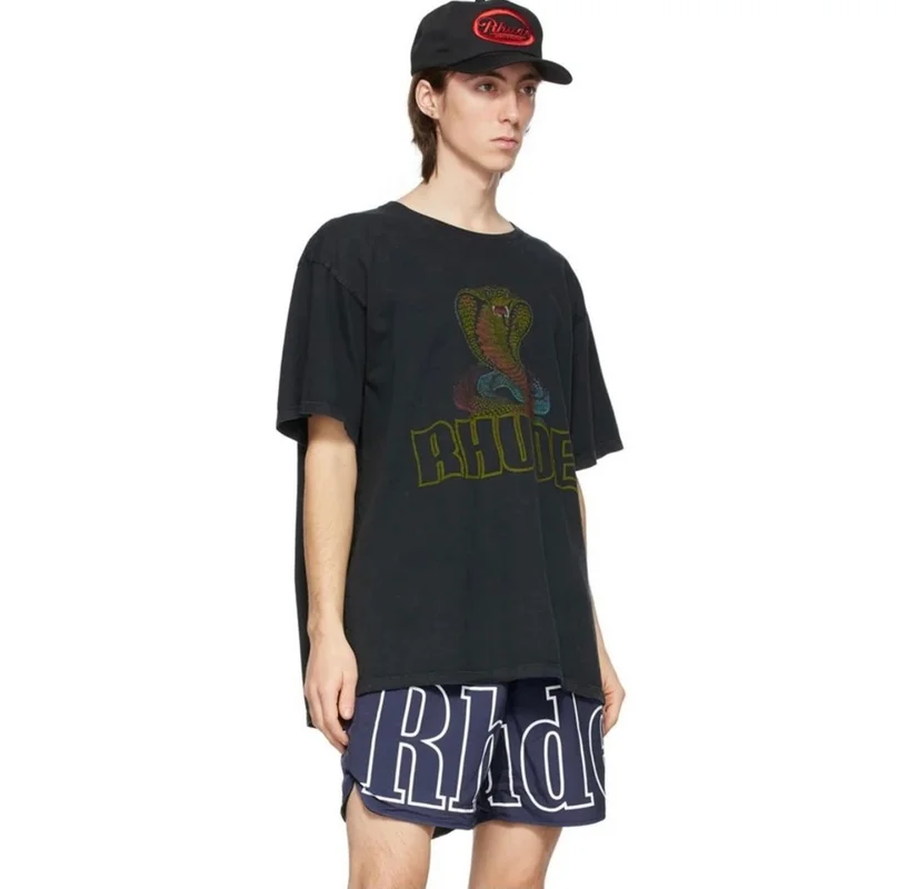 

RHUDE T Shirt Men WomenVintage Cobra Print High Street Short-sleeved T-shirt High Street Minimalist Print Short-sleeved T-shirt