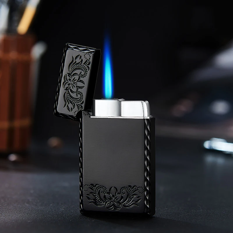 

Blue Flame Butane Turbo Lighter Square Mini Gas Lighter Emits A Crisp Sound Metal Lighter Smoking Accessory Cigarette Lighter