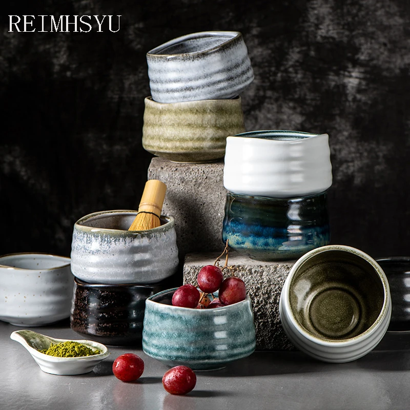 

1PC REIMHSYU Japanese Style Retro Ceramic Handmade Kiln Change Rice Soup Salad Matcha Dinner Bowl Household Tableware