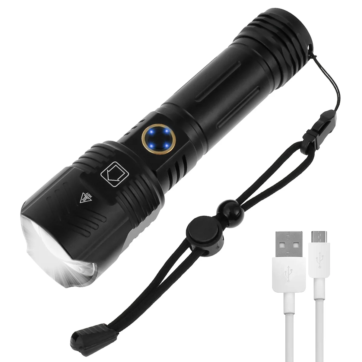 

USB Rechargeable LED Flashlight Zoomable IP67 Flashlight XHP99 LED Tactical Flashlight 5 Lighting Modes Emergency Searchlight