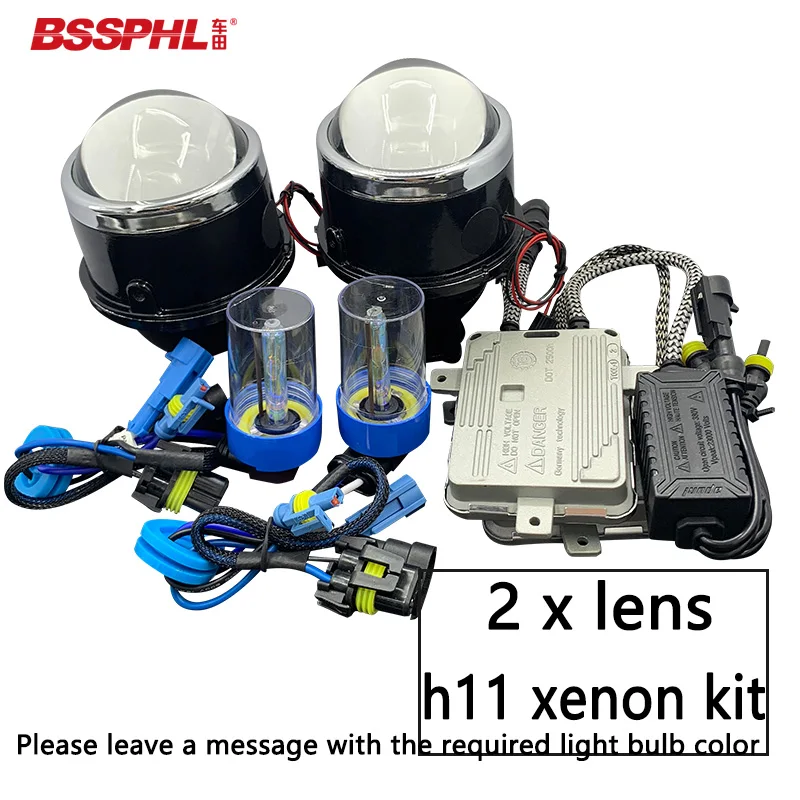 lens with xenon kit BSSPHL 3,0 дюймов Биксеноновая HID автомобильный Автомобильный Стайлинг противотуманная фара объектив проектора Hi/Lo луч универсальная противотуманная фара автомобиль модифицированный H11 HID лампы - Цвет: lens with xenon kit