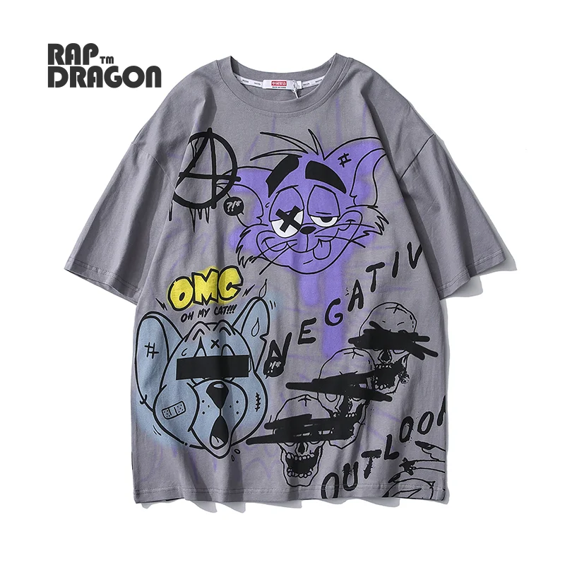 

Hip Hop Menâ€™s T-shirt Hip Hop Streetwear Tshirt Woman Print Cartoon Graffiti Tom Cat New Fashion Menâ€™s Round Neck Cotton Top tee