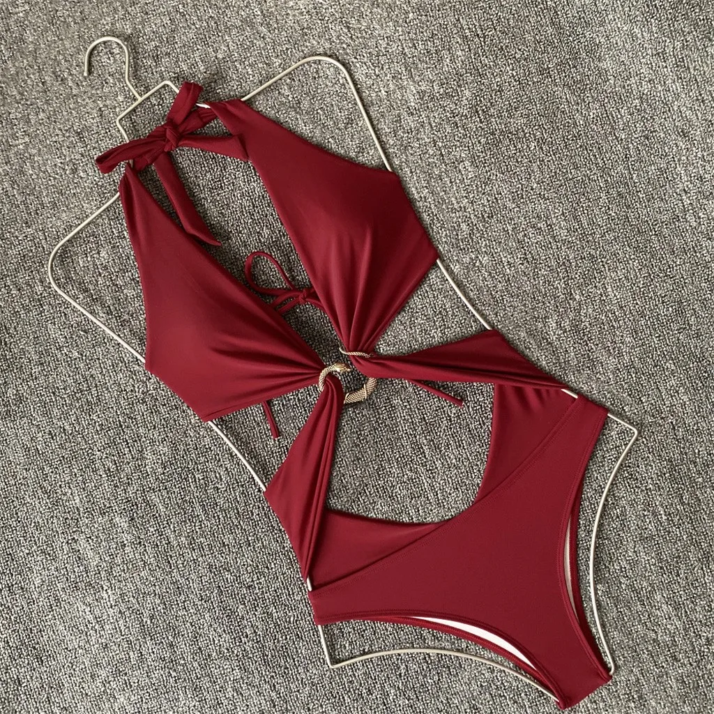 

Womens Sexy Two-Piece Solid Wrapped Chest Bandage Swimwear Push Up Padded Swimsuit Push Up High Waist Bikini