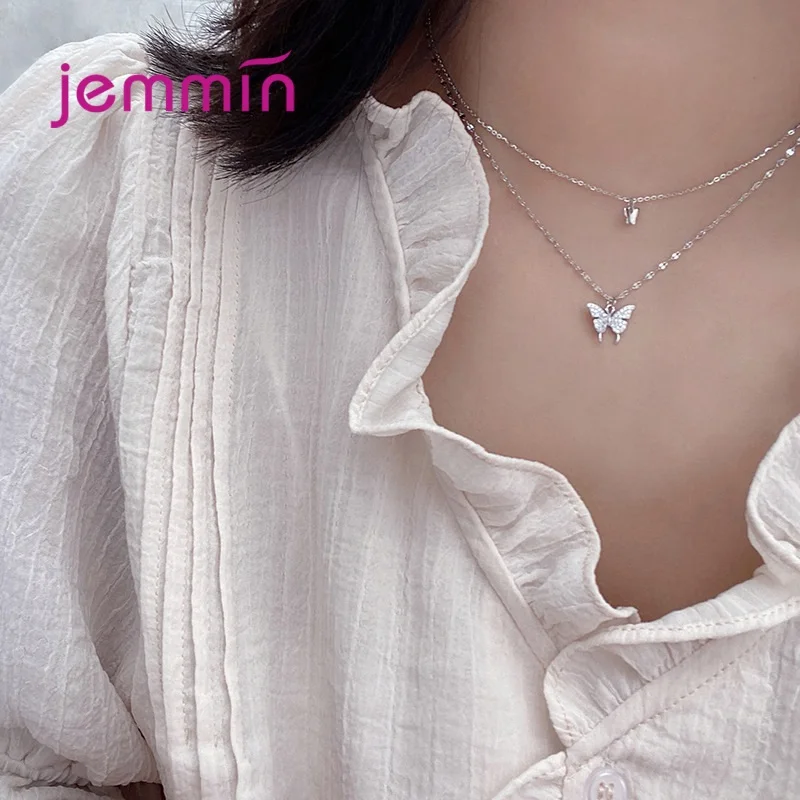 

925 Sterling Silver Cute Butterfly Crystal Necklace For Women Girls Wedding Engagement Trendy Jewelry Wholesale