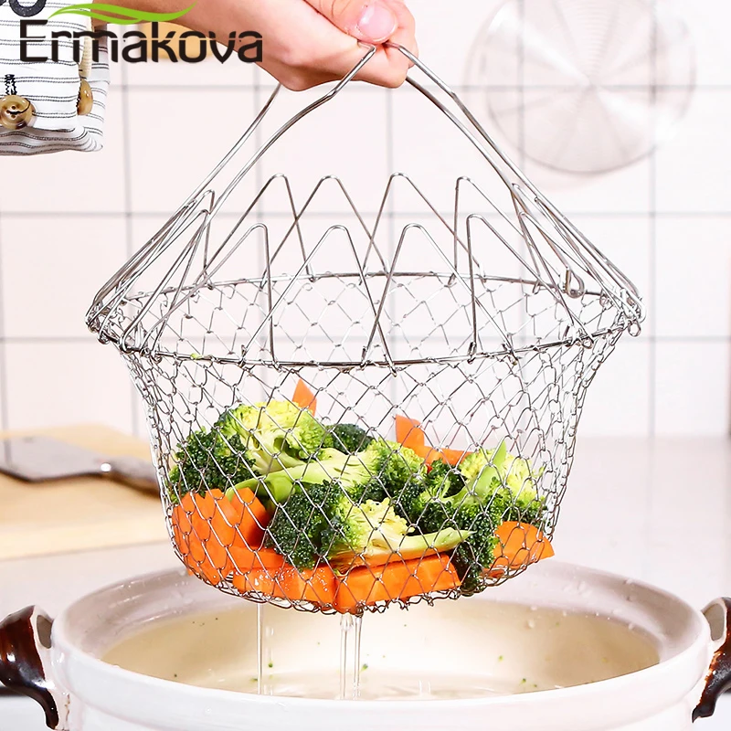 ERMAKOVA складной промывка паром напряжения Нержавеющая сталь жарочная Корзина