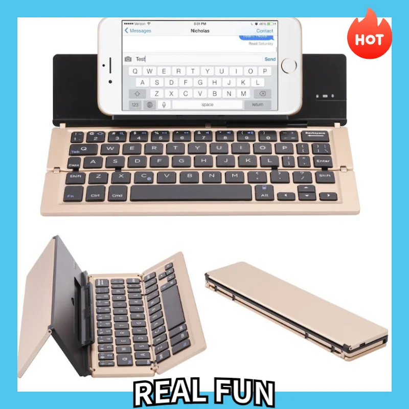 Dobre o Teclado Fino do Metal Dobra o Teclado sem Fio com Suporte do Telefone Teclado do Computador Três Ultra Bluetooth Móvel Tablet