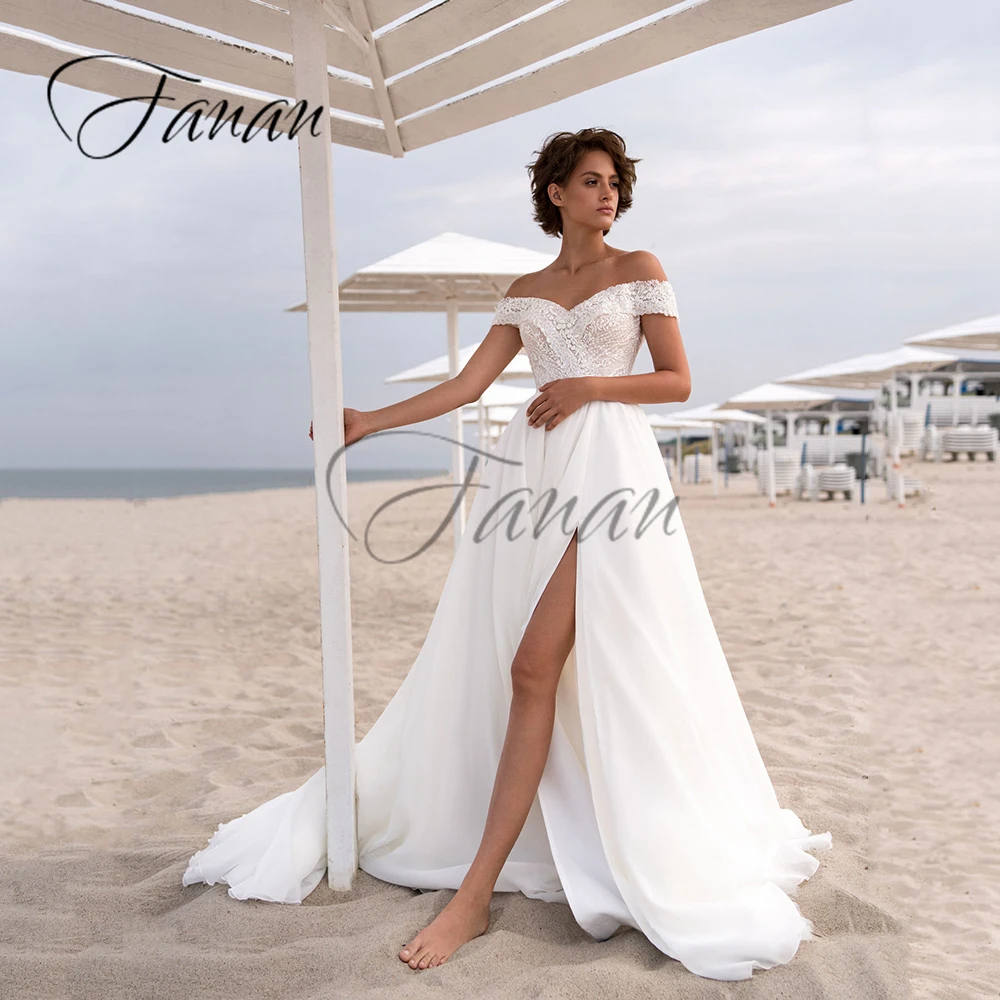 

Sweetheart Front High Split Wedding Dresses Off The Shoulder Beading Lace Appliques Chiffon Bridal Gown Свадебное платье vestido