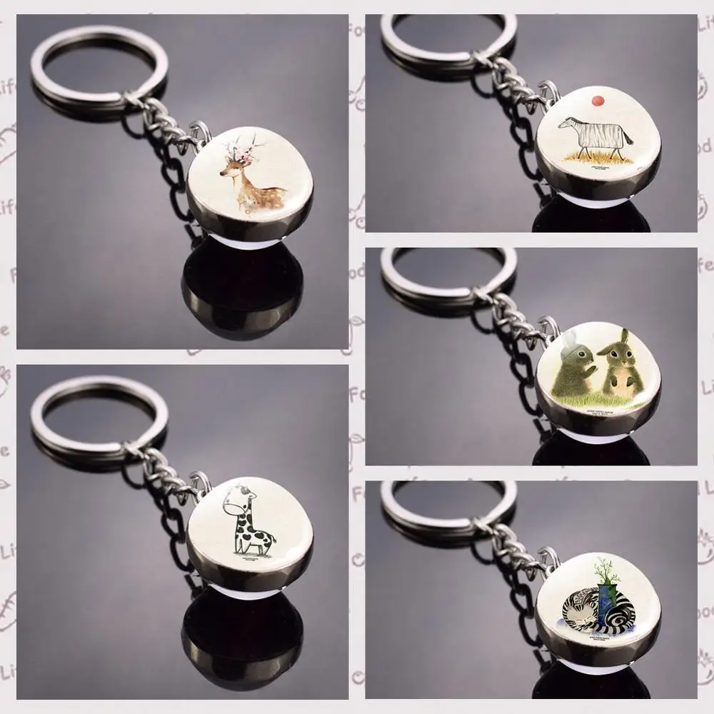 Новые простые брелоки для ключей с изображением животных фигурок кошек лося