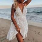 Платье женское кружевное с V-образным вырезом, элегантный пляжный сарафан свободного покроя без рукавов, вечерняя одежда, лето 2021