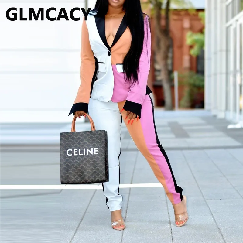 Женский комплект из двух предметов с цветными блоками блейзер на одной пуговице