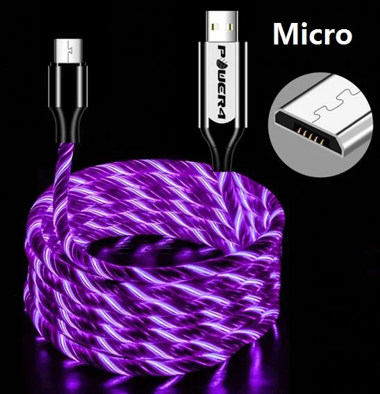 Power4 Прохладный светящийся USB C Микро зарядный кабель три разъема доступны для Lightning/Apple Android type-C зарядки мобильного телефона - Цвет: Micro-Purple