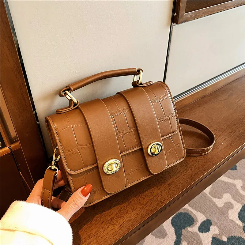 

Trendy Ladies Small Stone Square Bag Mini Casual Sactchel Design Handbag for Women Retro Large Space Shoulder Bag Designer Purse