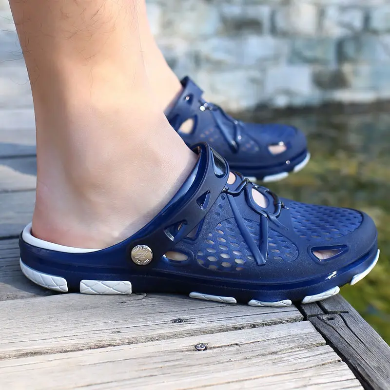 Новинка Мужские пластиковые Сабо пляжные сандалии с закрытым носком вырезами