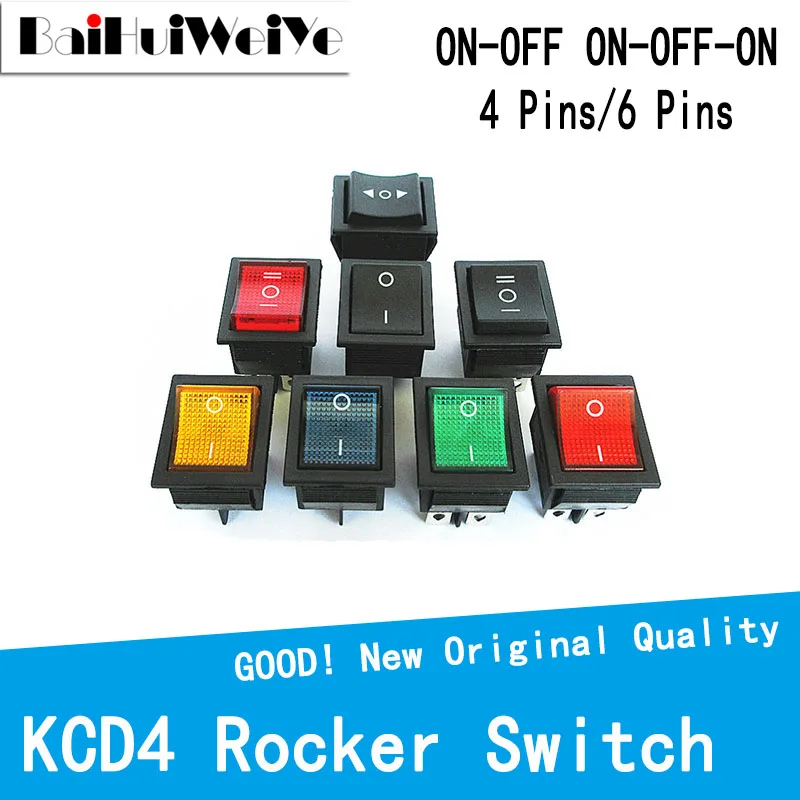 

2PCS KCD4 Rocker Switch 2/3 Position 4/6 Pins Electrical Equipment With Light Power Switch Switch 16A 250VAC/ 20A 125V ON-OFF-ON