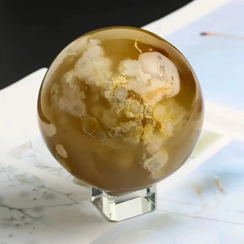 

55mm-65mm Beautiful Polished Cherry Blossom Flower Agate Ball for Sale1pc