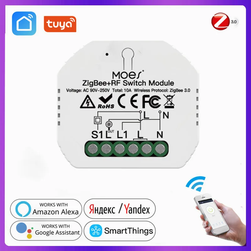 

Умный Wi-Fi модуль переключателя света Tuya ZigBee + RF, релейный модуль, дистанционный выключатель для Alexa Google Home, 1 комплект, 2 модуля