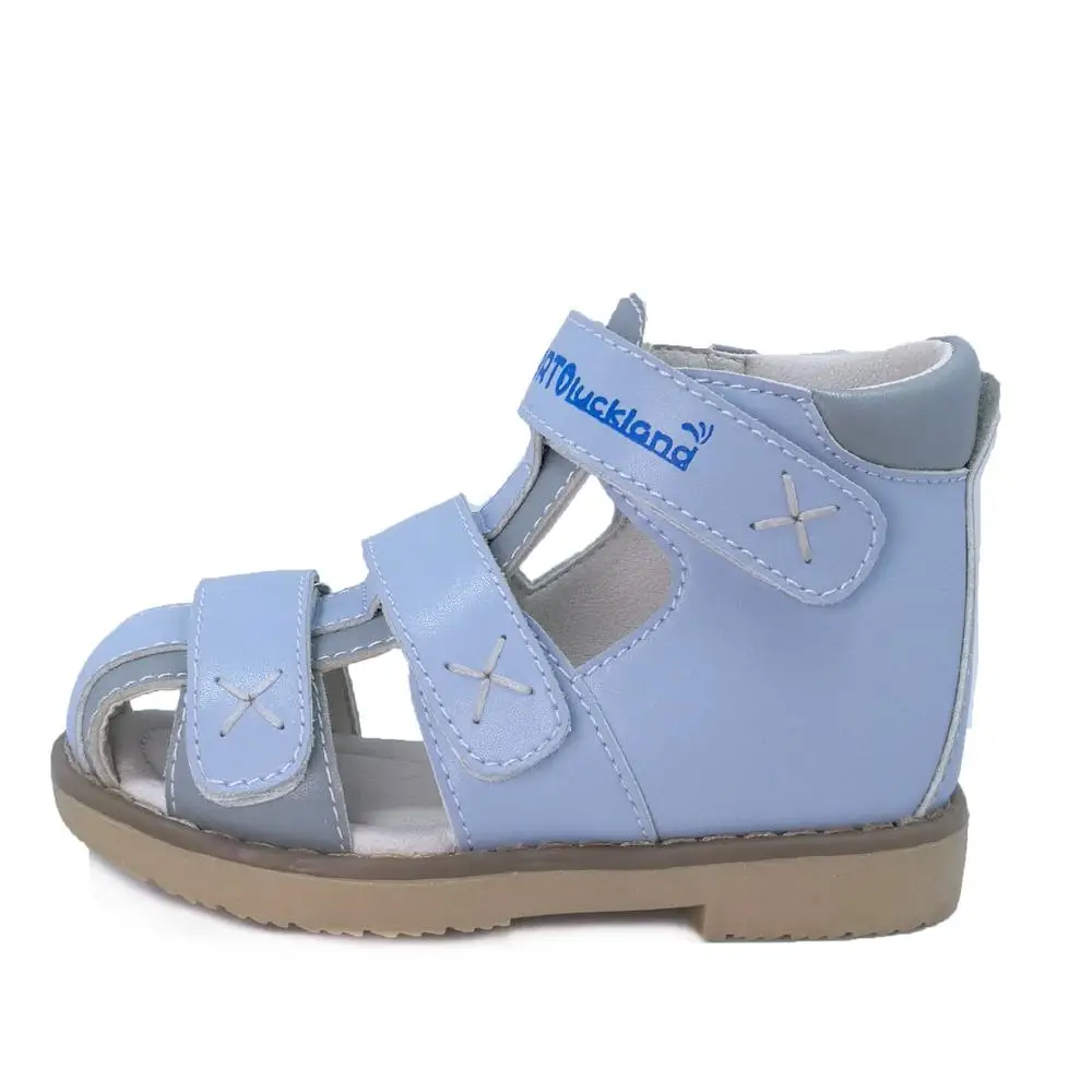 light blue Ortoluckland/Новая ортопедическая детская обувь; кожаные сандалии для мальчиков; детские летние однотонные ортопедические туфли из микрофибры; сандалии на плоской подошве - Цвет: light blue