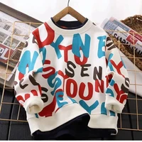 boys hoody autumn new western style top printed round neck childrens fake two pieces leisure long sleeve athletic clothing