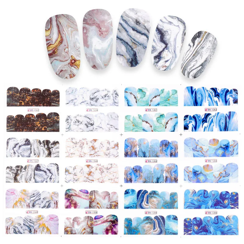 

12 latest design marble texture nail stickers water stickers grey blue marble series nail tip nail enhancement envelope full nai