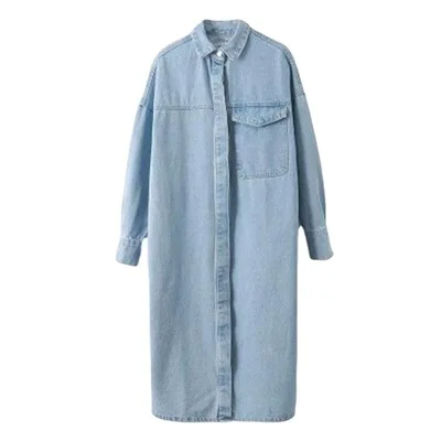 

denim medium-length lapel jacket long-sleeved dress