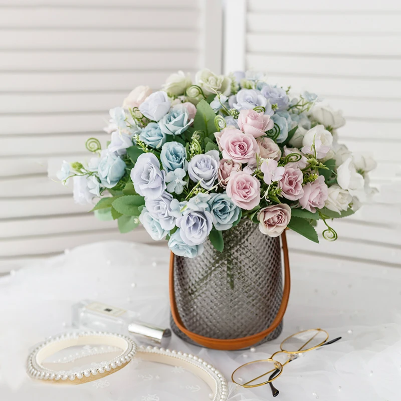 

Single Rose Artificial Flower Living Room Silk Creative Flower Bouquet Valentines Day Flores Artificiales Party Supplies EB50JH