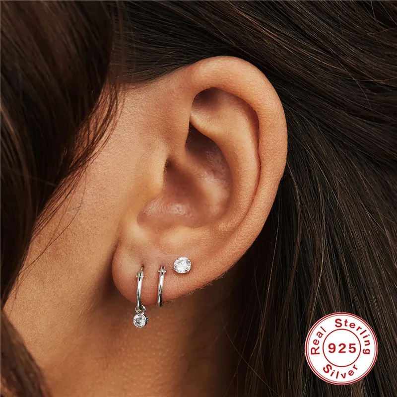 

Женские серьги-кольца из серебра 925 пробы с фианитами, 3 шт.