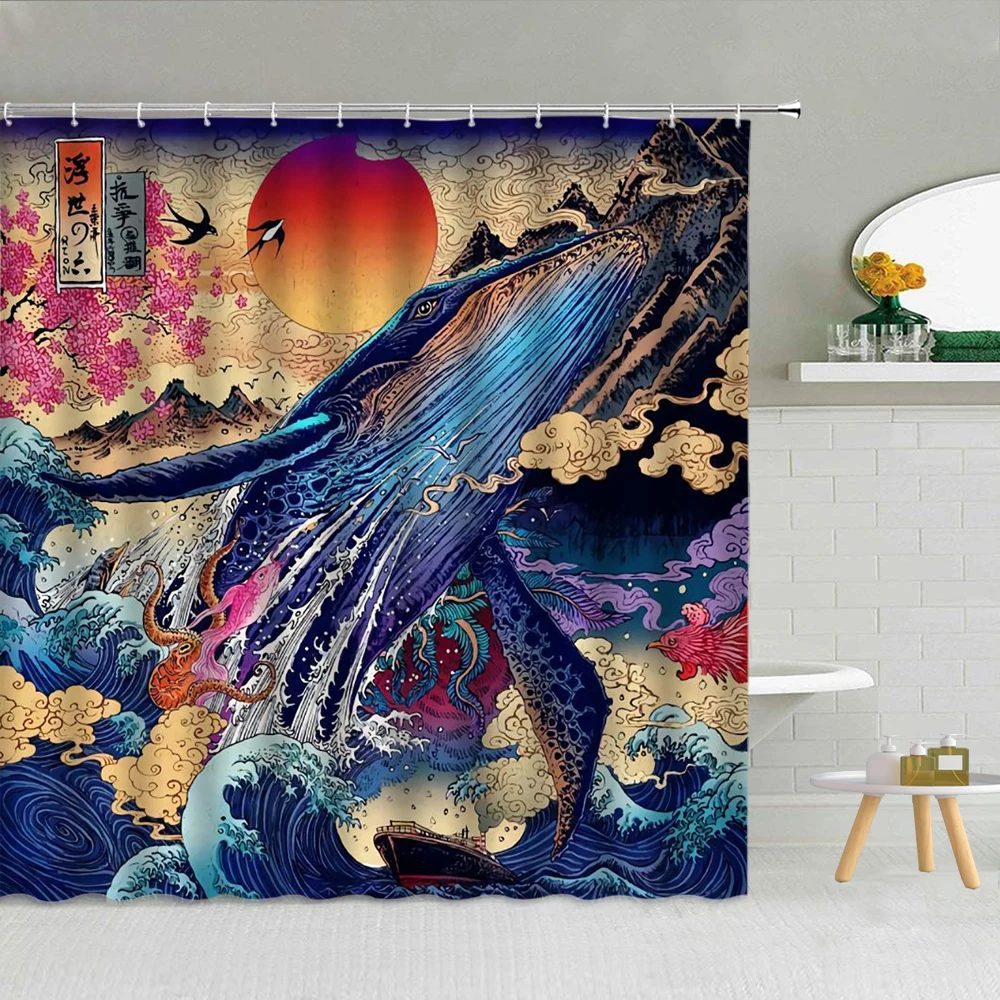 Занавеска для душа в ванную комнату с японской этнической тематикой | Дом и сад