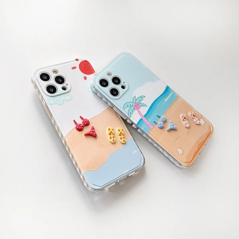 

Summer Beach Bikini 3D love heart frame Phone case for iphone 12 11 pro max mini SE20 7 8 plus X XR XS MAX clear soft cover gril