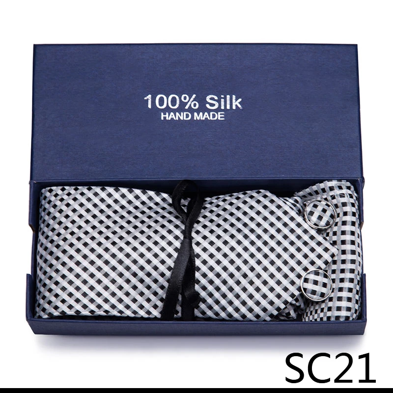 

2021 New Style Silk 7.5 cm Wedding Gift Tie Set Necktie Box Suit Accessories Solid Men White Fit Wedding