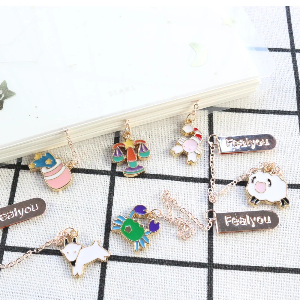 

Domikee 2020 New cute creative twelve constellations design office school metal hanging bookmarks for books stationery supplies