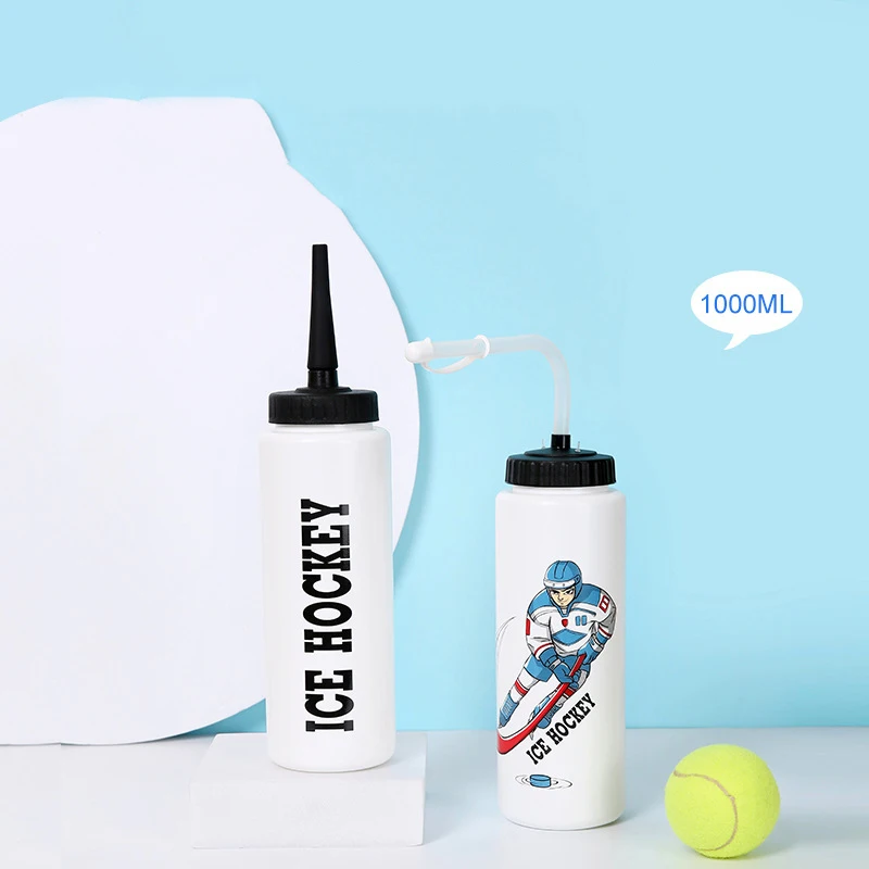 

Free 1000ML Ice Hockey Water Bottle Portable Large Capacity Football Lacrosse Bottle Classic Extended Tip Design Sports Gear