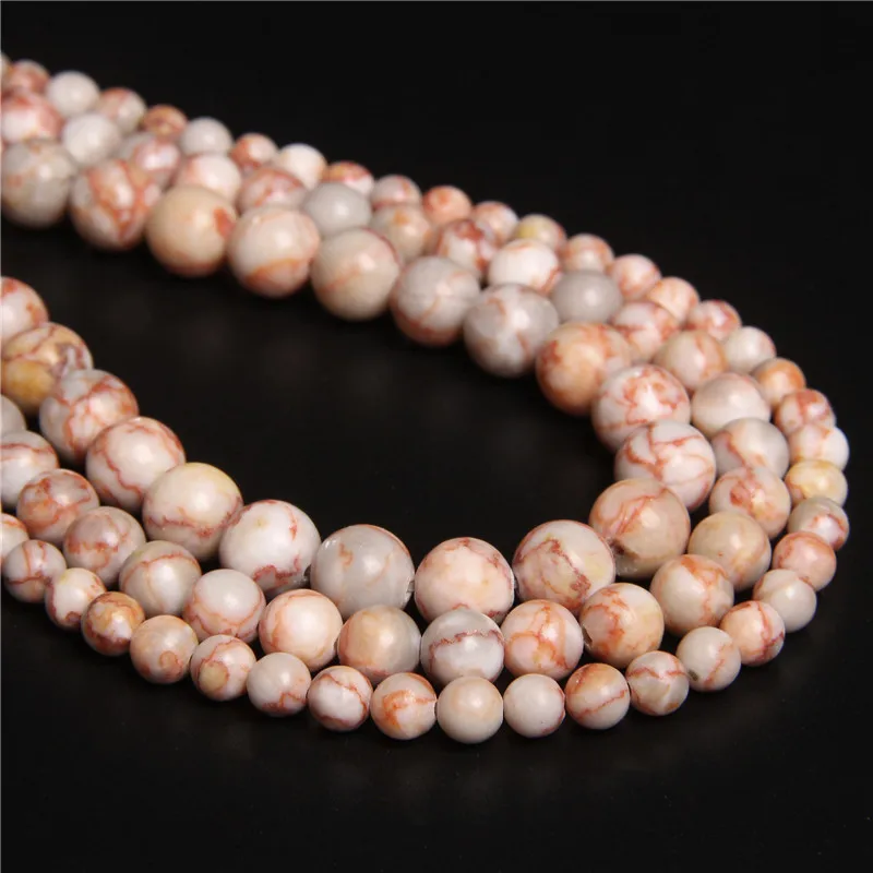 Бусины из натурального камня с красной линией Круглые Гладкие полированные