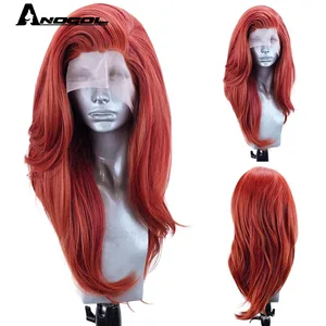 Аногол свободная часть длинные натуральные волнистые термостойкие волокна медный красный желтый Синтетический кружевной передний парик волос для женщин