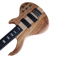 5 strings fretless neck through electric bass guitar hickory wood top active bass guitar with canada maple wood neck